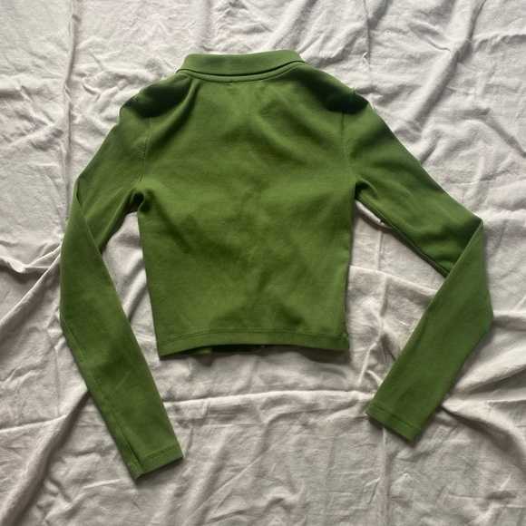 green zara button up long sleeve collared top - Picture 4 of 4